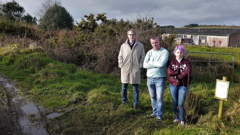 (L-R) Simon Lockwood, Brendan McCarthy and Charli Williams at the proposed site for the plastics factory