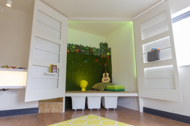 After: ... While a large cabinet doubles as a performing stage