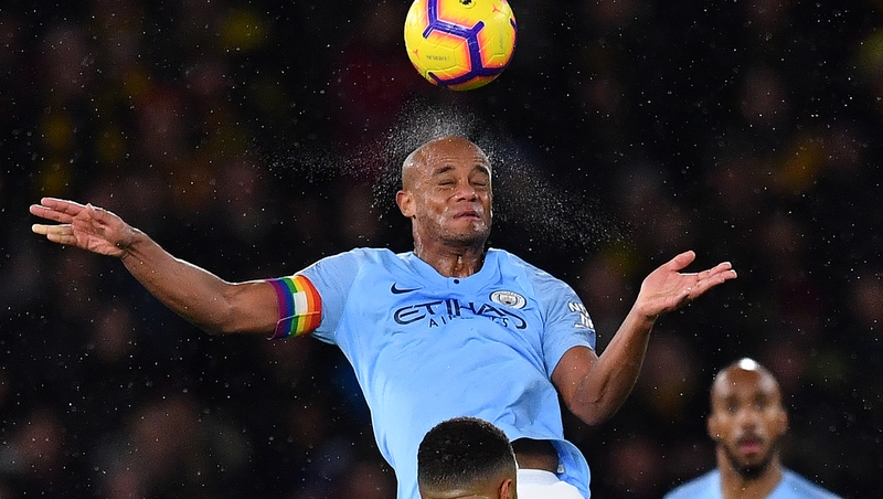 City captain Vincent Kompany rises to head the ball