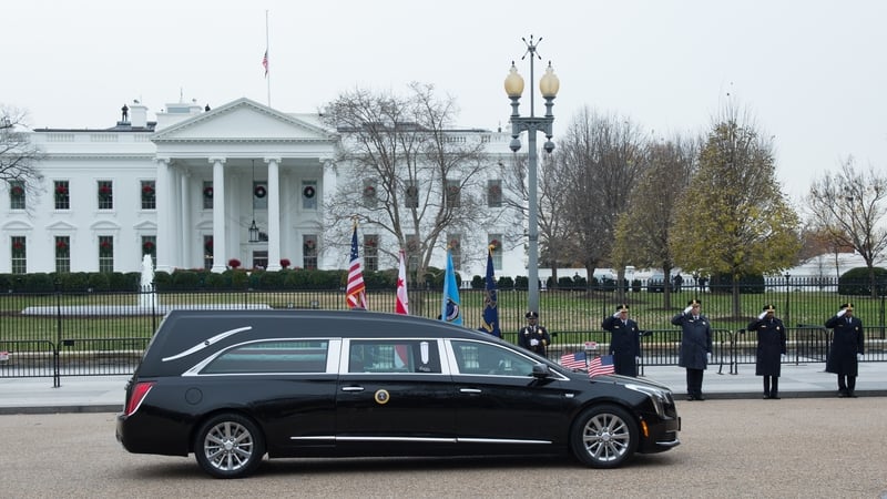 The body of the 41st President of the United States passing the White House today