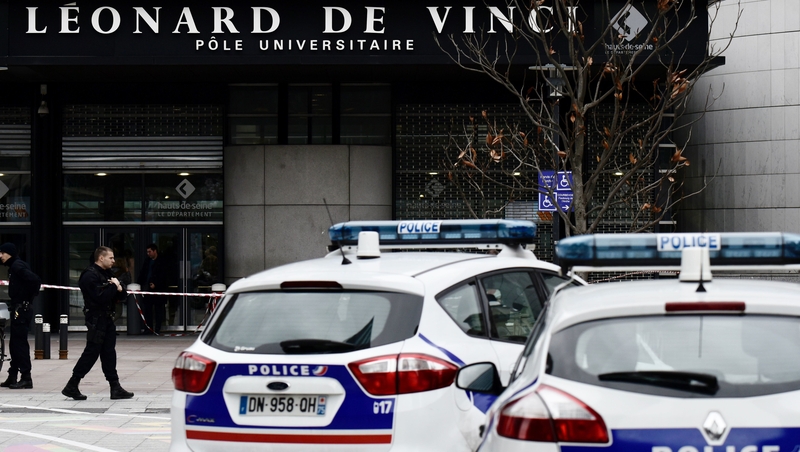 The 66-year-old was stabbed repeatedly in front of the private Leonard de Vinci University in Courbevoie