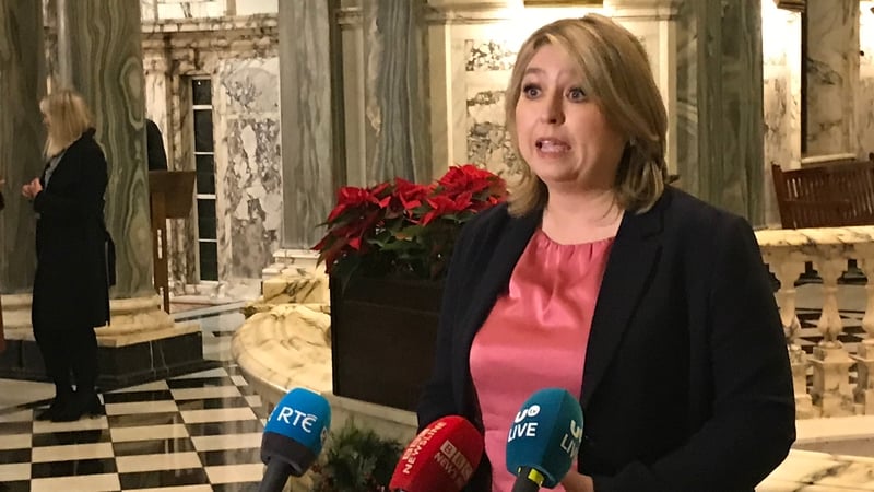 Northern Ireland Secretary Karen Bradley speaking to media at Belfast City Hall