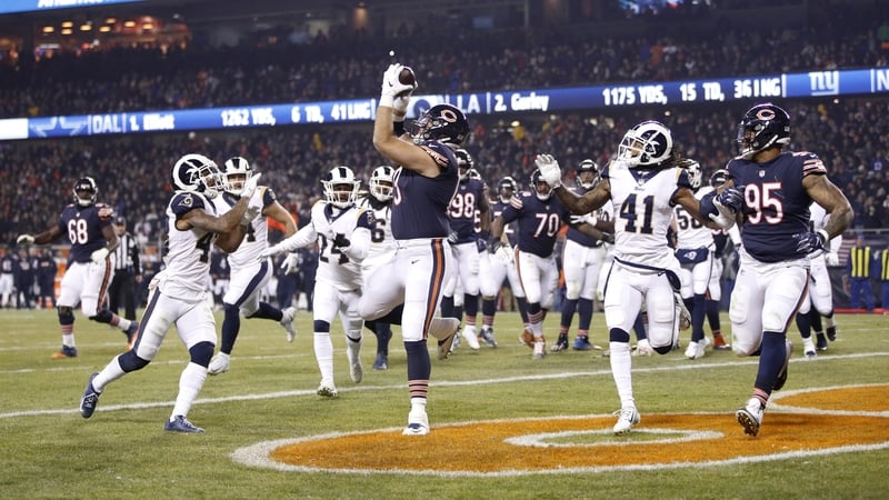 Bradley Sowell securing a touchdown for the Chicago Bears