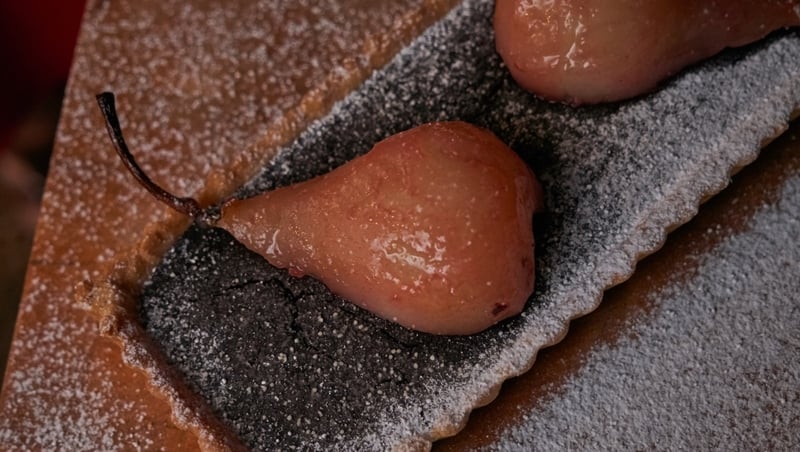 Chocolate Tart with Rosé Pears