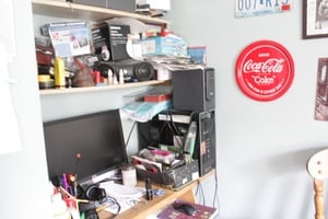 Before: Dan's beloved computer nook was a tangle of wires.