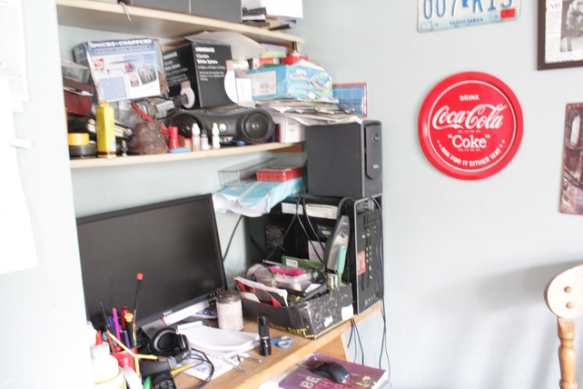 Before: Dan's beloved computer nook was a tangle of wires.