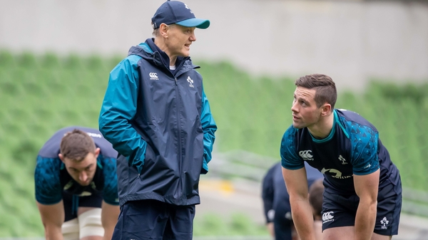 Ireland head coach Joe Schmidt talks to John Cooney during the international window last month