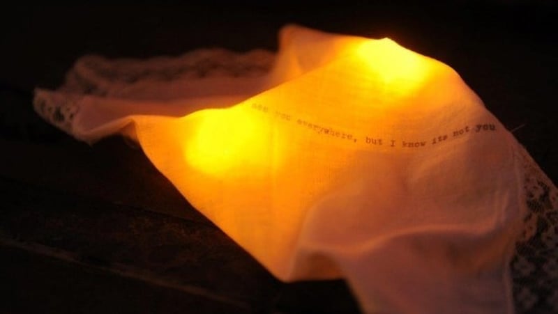 One of the vintage handkerchiefs used in Angela Alexander-Lloyd's powerful installation If