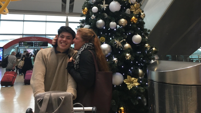 Sean Binder is met by his mother Fanny in Dublin Airport