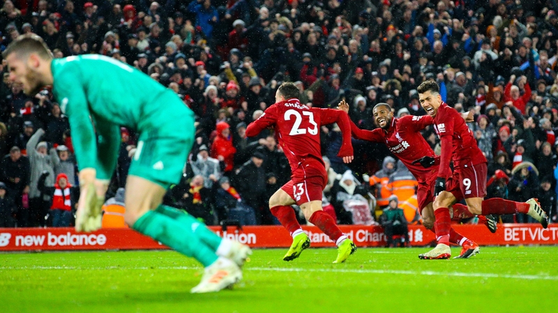 Xherdan Shaqiri celebrates scoring against Manchester United