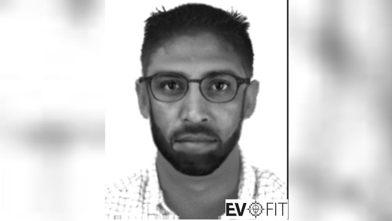 The man is described as being between 27 to 35 years old, with short black hair and a beard