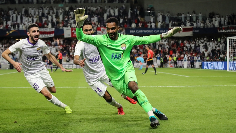 Hoalkeeper Khalid Eisa of AI Ain FC celebrates his match-winning penalty save