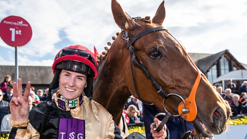 Rachael Blackmore after winning the Ballymore Handicap Hurdle on Meri Devie in April