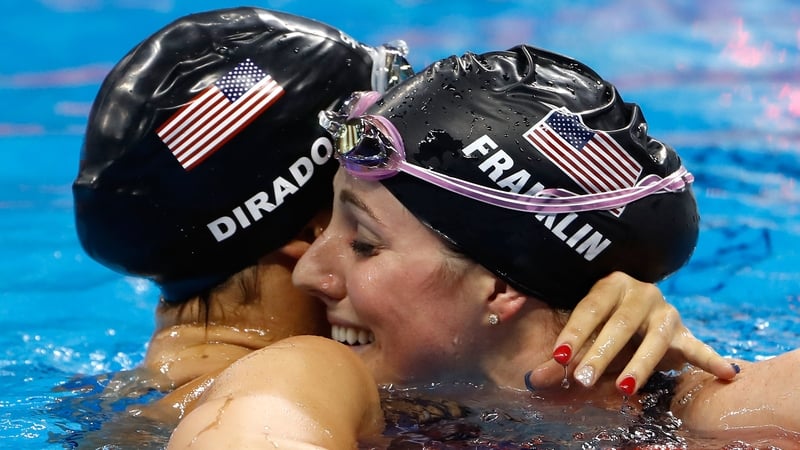 Franklin (right) in the pool at the Rio Olympics