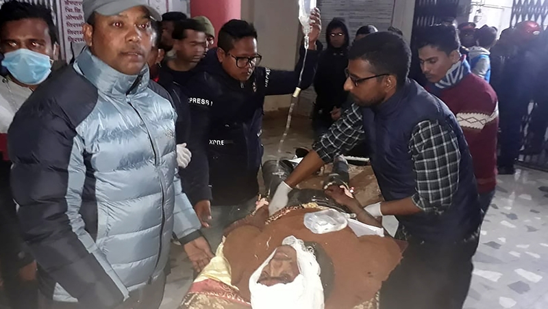 An injured passenger is treated at a nearby hospital following the incident