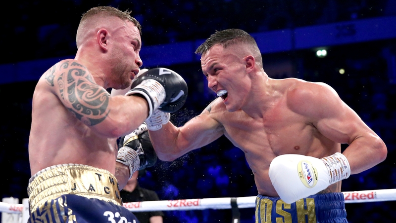 Warrington successfully defended his IBF belt against Frampton (L)
