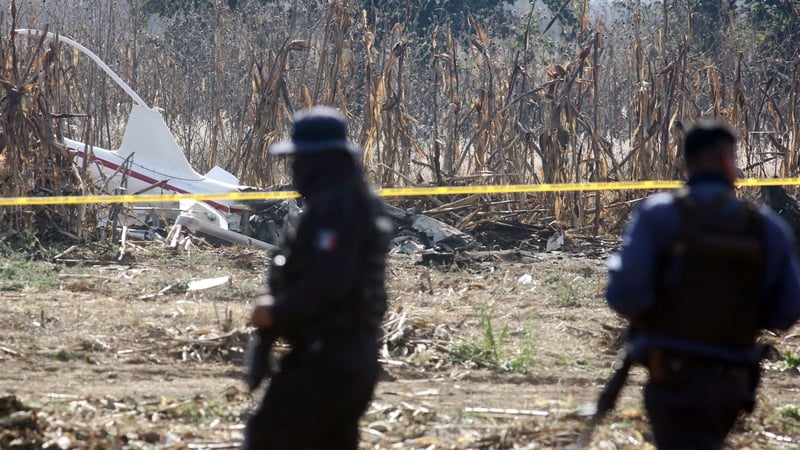 Members of the Federal Police search the scene of the helicopter crash