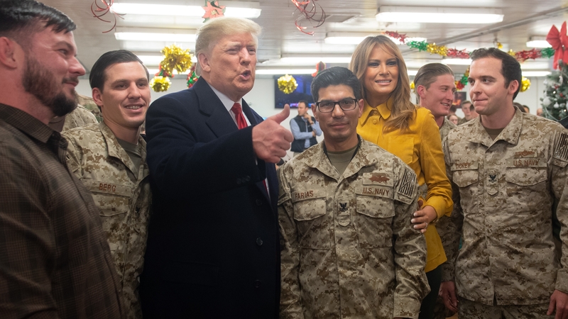 Donald Trump and his wife Melania spoke to troops in Iraq