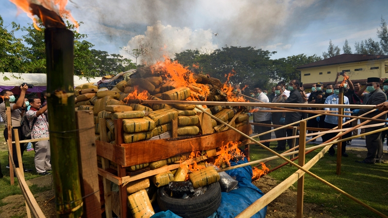 Authorities in the Muslim-majority nation's Aceh province took a match to the bricks of pot