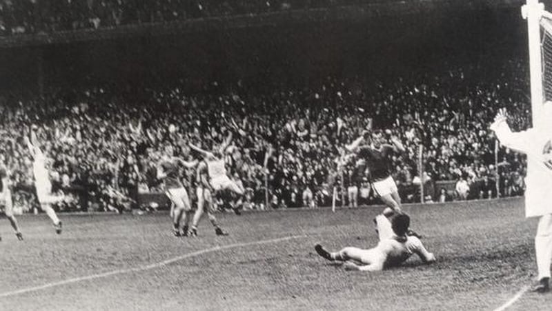 The most famous goal in Gaelic football history: Seamus Darby takes off for a jig after his goal against Kerry in the 1982 All Ireland final