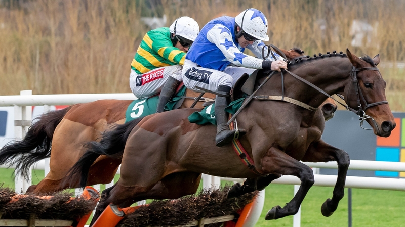 Ruby Walsh and Aramon clear the last ahead of Barry Geraghty on Sancta Simona en route to victory at Leopardstown