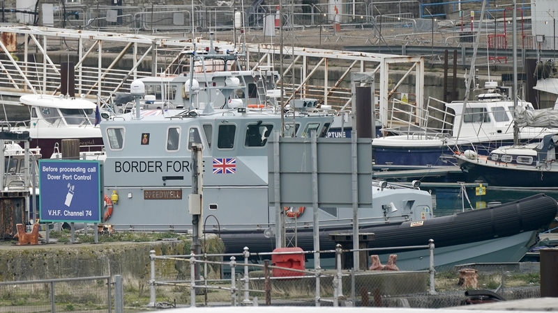 A UK Border Force patrol boat sits in Dover Marina in England