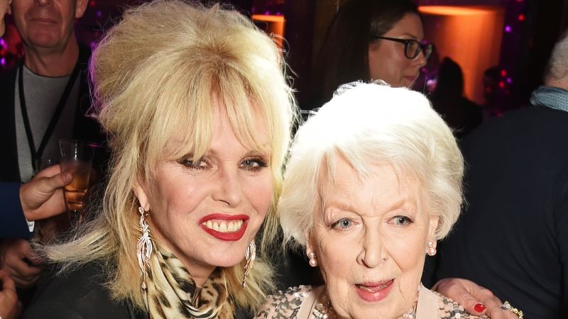 Joanna Lumley with June Whitfield at the premiere of Absolutely Fabulous