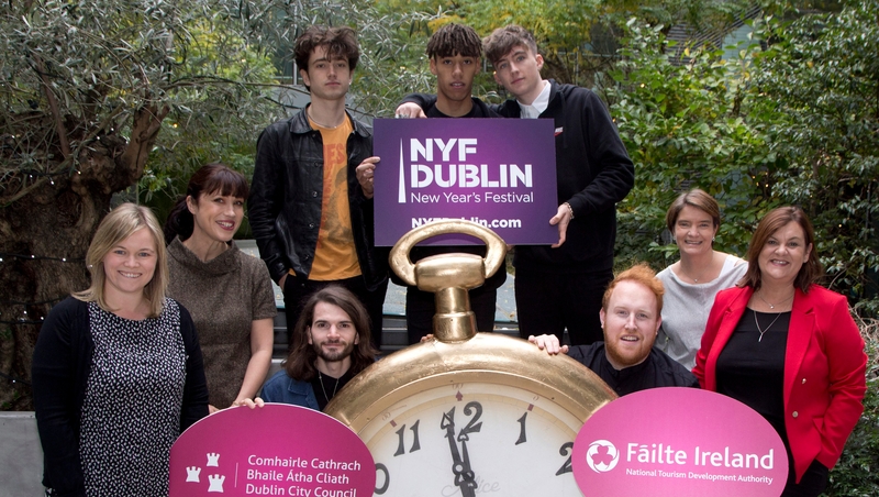 Leona Flynn, Azeta Seery, Orla Carroll and Ciara Sugrue, from Fáilte Ireland, at the NYF Dublin, New Year's Festival Countdown events announcement with Gavin James, Hudson Taylor and Wild Youth.