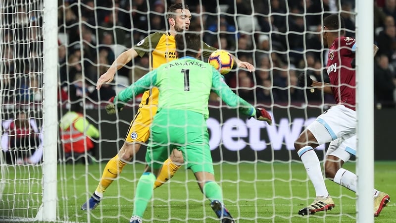 Shane Duffy controls the ball before finding the net