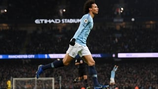 Leroy Sane celebrates his goal against Liverpool