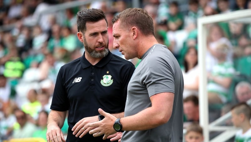 Stephen Bradley and Brendan Rodgers in conversation in Tallaght Stadium last July
