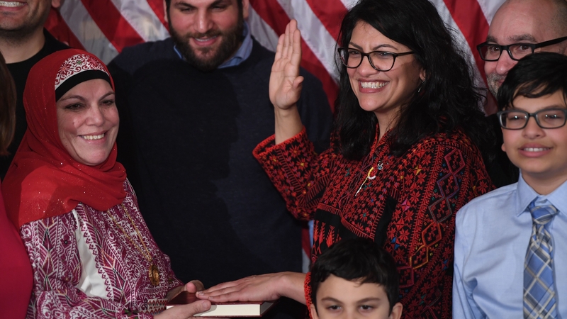 Rashida Tlaib (C) has caused outrage among Republicans with her comment