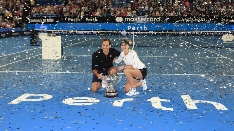 Switzerland's Federer and Bencic with the Hopman Cup