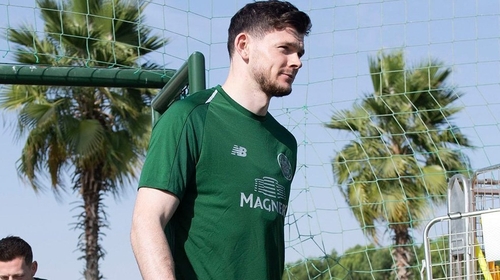 Burke has played as a central striker for Scotland Under-21s (pic: Celtic Twitter)