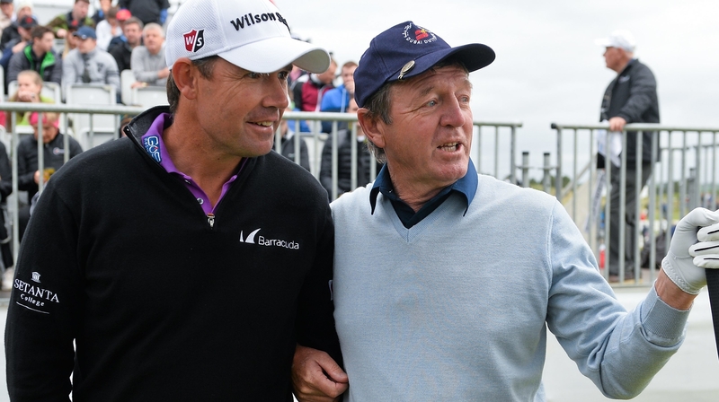 Padraig Harrington (l) and Des Smyth at the Irish Open in 2015