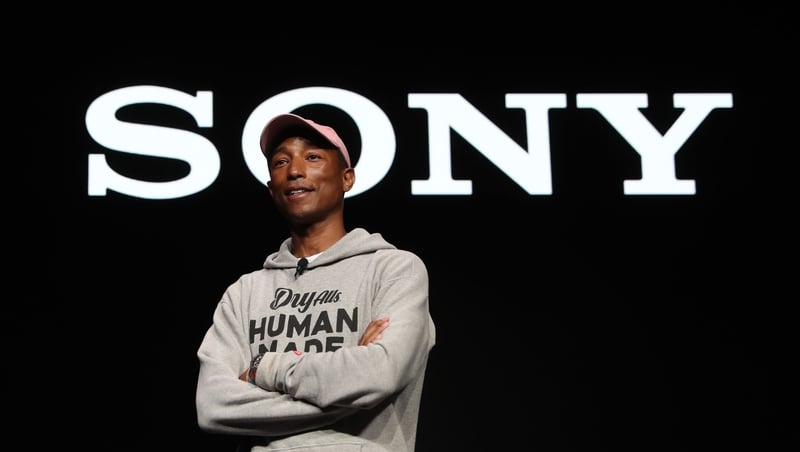 Recording artist Pharrell Williams speaks during a Sony press event for CES 2019 at the Las Vegas Convention Centre