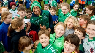 Connacht's Bundee Aki with children who attended a blitz in Gort