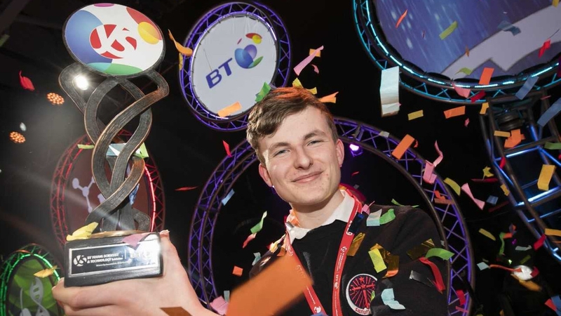 Adam Kelly from Skerries celebrates with his award at the RDS