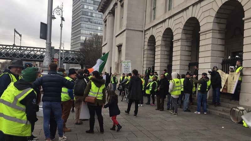 Protesters gathered at the Customs House