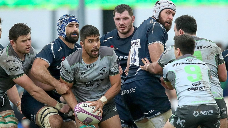 Connacht's Jarrad Butler gets swallowed up at the Sportsground