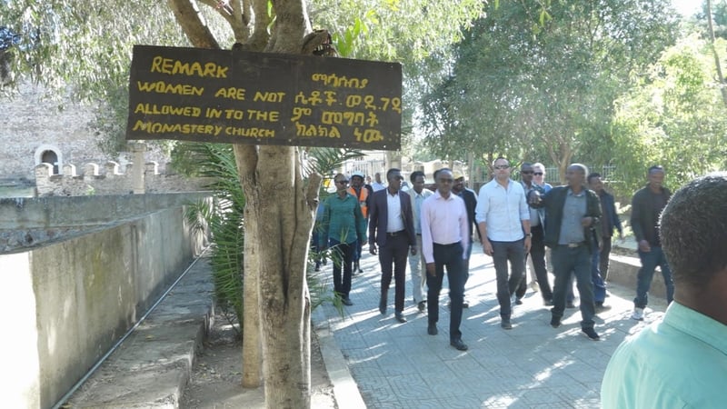 Women on the Irish delegation were made wait at the gate of one section of the Our Lady Mary of Zion Church complex