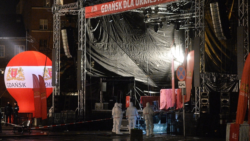 The stage where Pawel Adamowicz was stabbed is seen in Gdansk