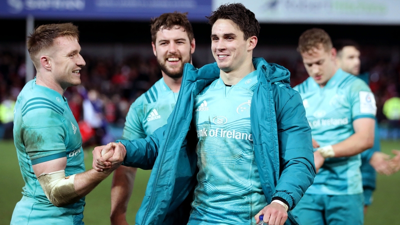Munster players celebrate victory over Gloucester at Kingsholm