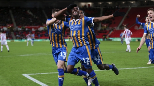 Fejiri Okenabirhie helped Shrewsbury Town to a famous win