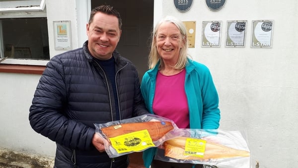 Neven Maguire with Sally Barnes of Woodcock Smokery.