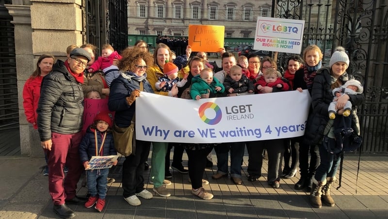 Minister for Social Protection Regina Doherty met those gathered outside Leinster House
