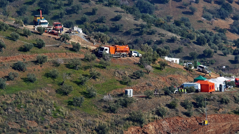 An aerial view shows the place where the emergency services are carrying out the rescue operation
