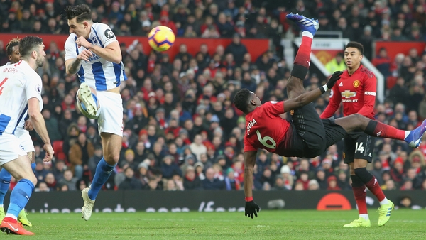 Paul Pogba's acrobatic effort was deflected wide