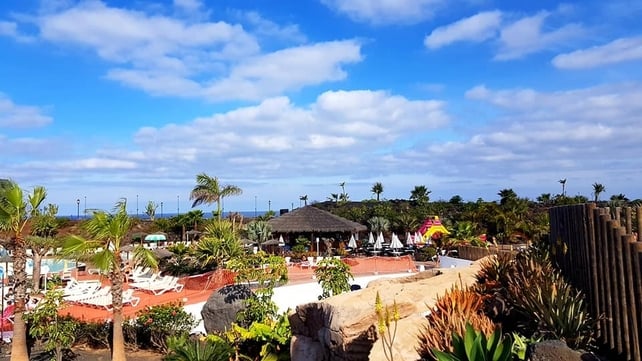 A view of the onsite water park