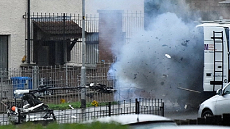 Army bomb disposal experts carried out a controlled explosion on a van in Derry yesterday